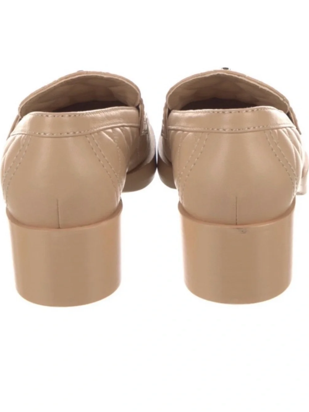 CHANEL Quilted Nude Leather Loafers with Gold Heart Logo - Picture 3 of 4